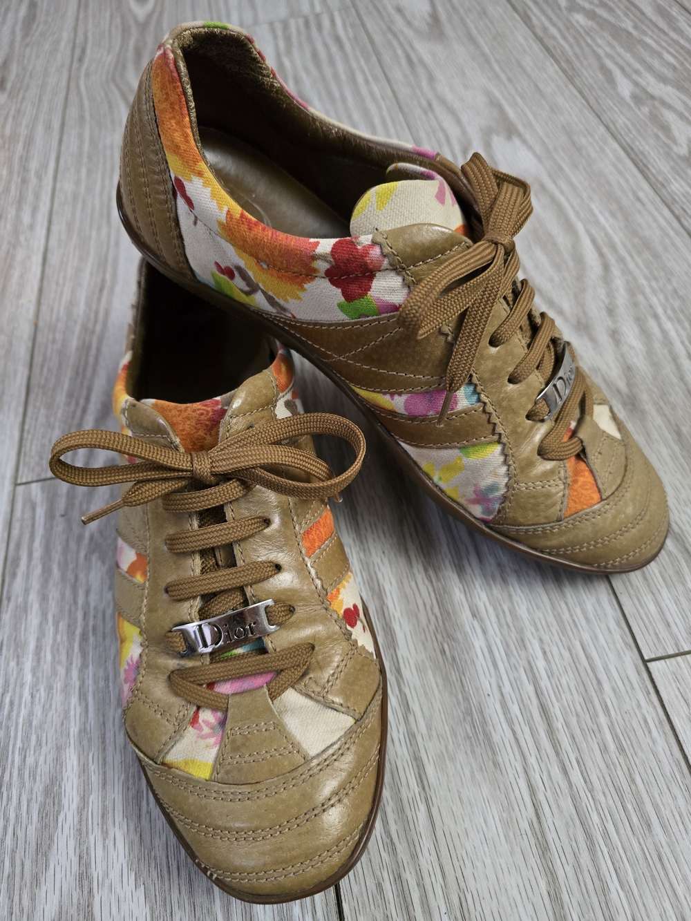 Dior Women’s Multicolor Floral & Tan Leather Sneakers